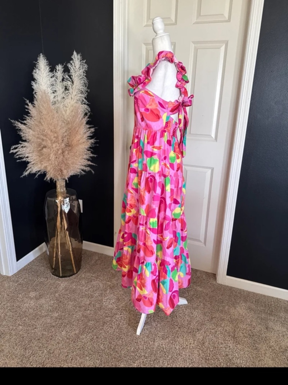 Peach Love California Blooming Affair Floral Print Back-Tie Maxi Dress Sz Large - Picture 8 of 12